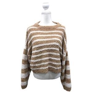 Storia Teddy Cozy Striped Oversized Crop Sweater Size Medium